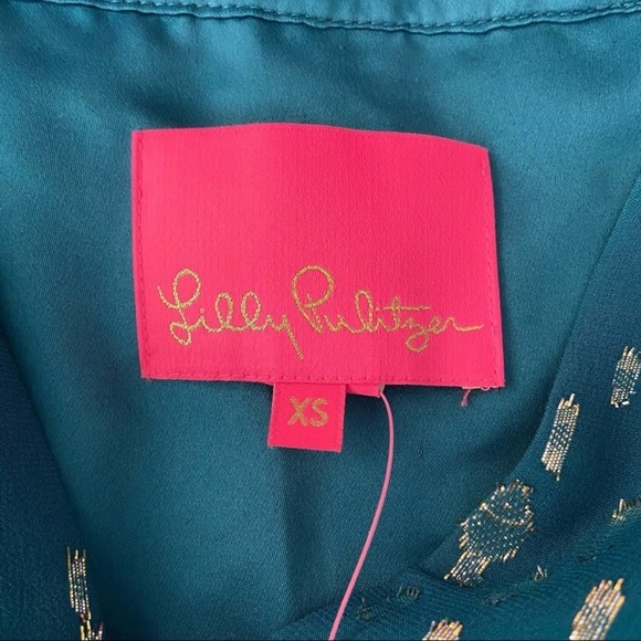 Lilly Pulitzer Elenora Silk Dress Inky Tidal Fish Clip Chiffon NWT - Picture 3 of 6